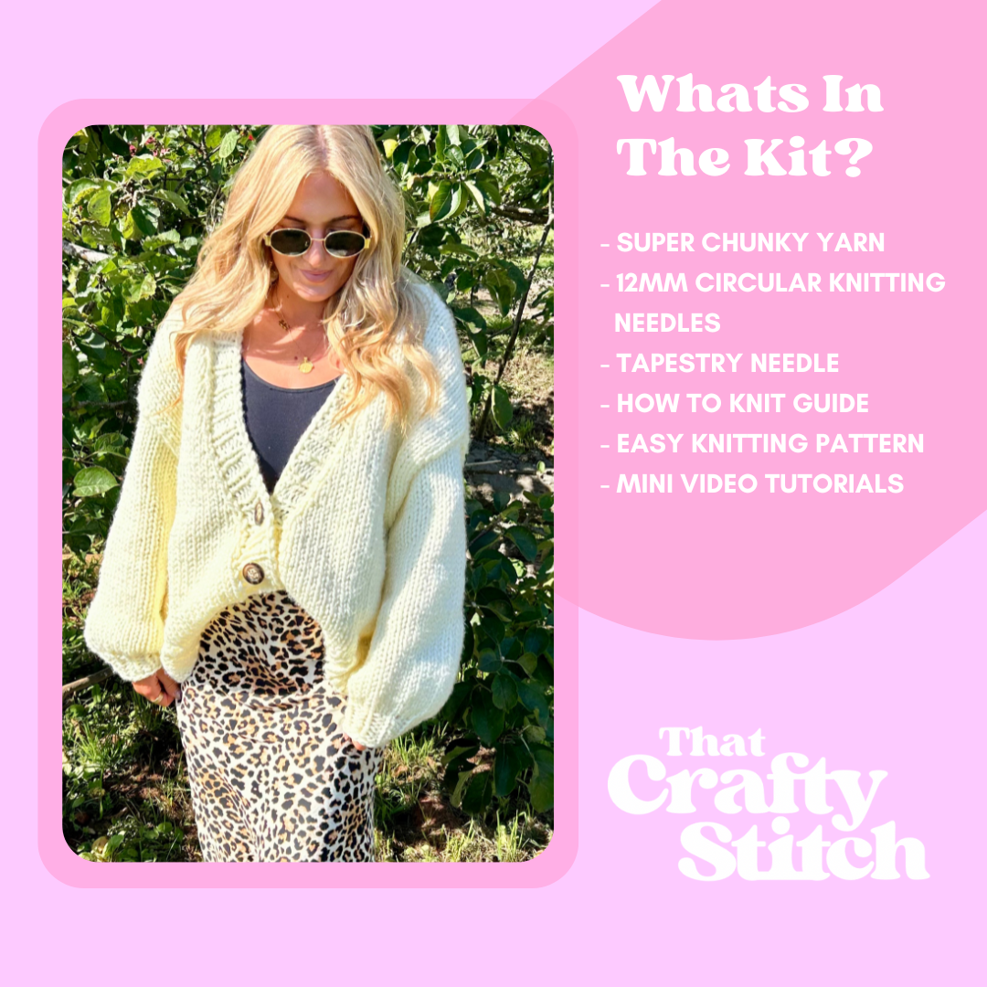 Chloe cardigan knit kit | chunk v-neck cardigan knitting kit | beginner friendly 