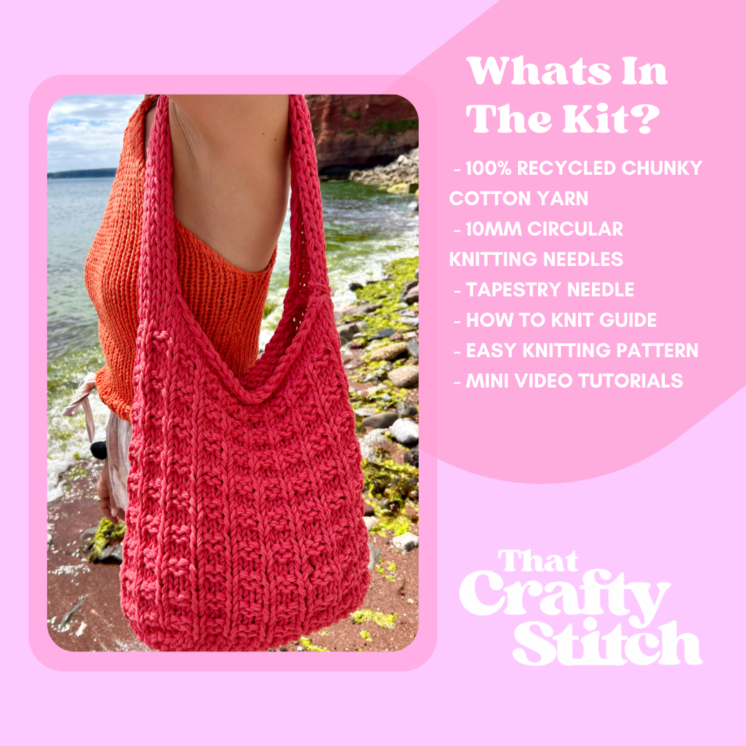 100% recycled chunky cotton beach bag knitting kit | beginner friendly knitting kit | cotton beach bag