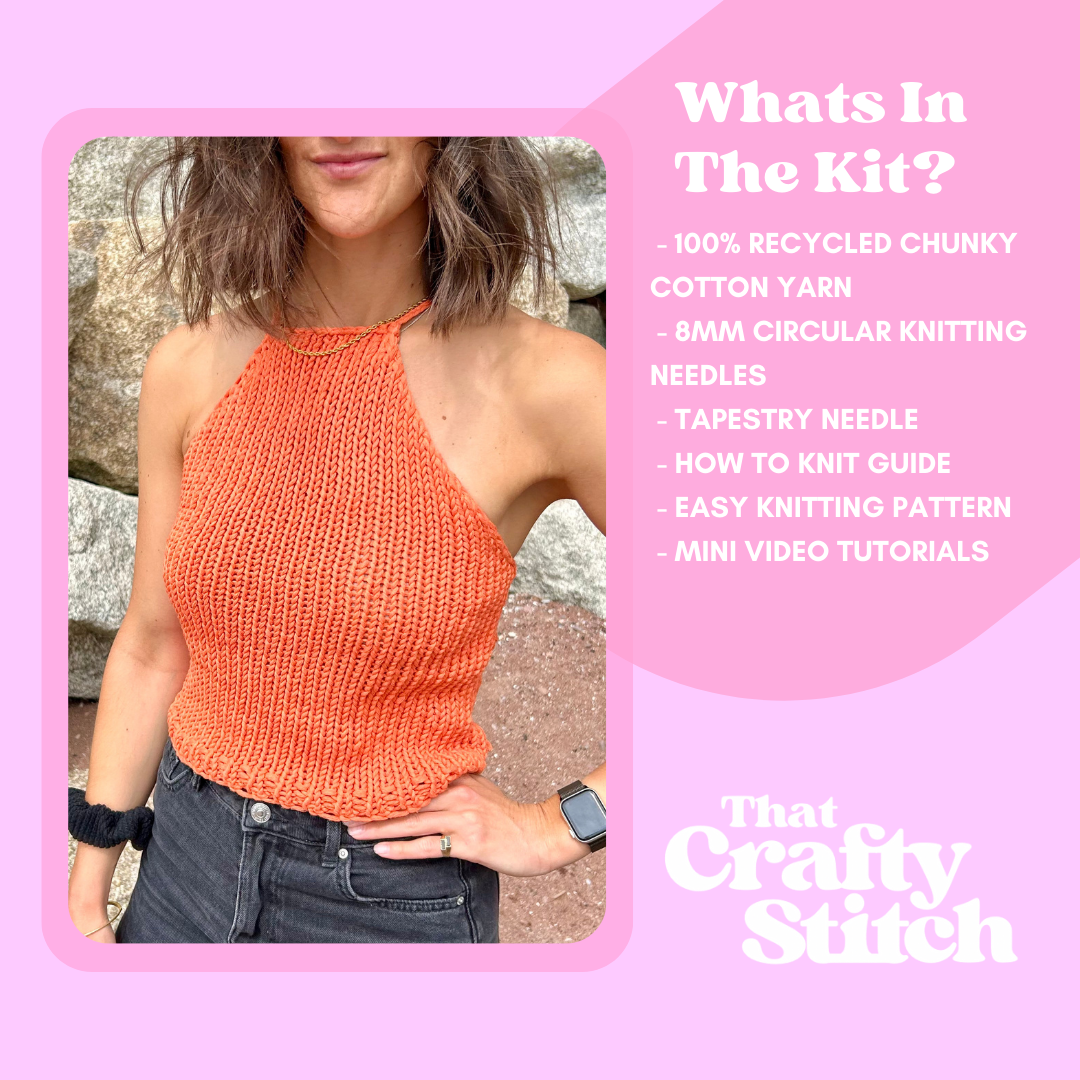 100% recycled chunky cotton knitting kit | Tori tank Top Summer Knit Kit | Beginner friendly knitting kit