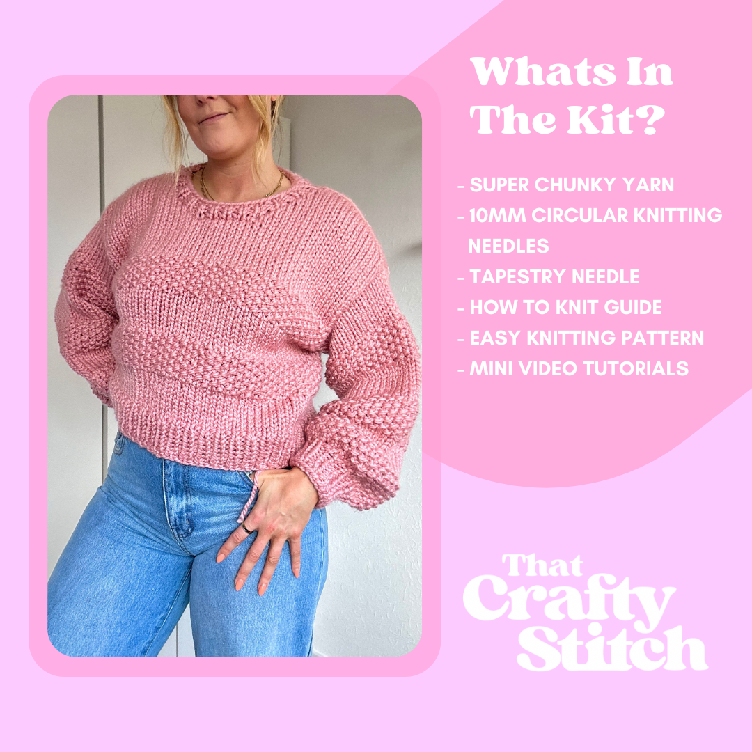  seed stitch chunky jumper knitting kit - confident beginner level