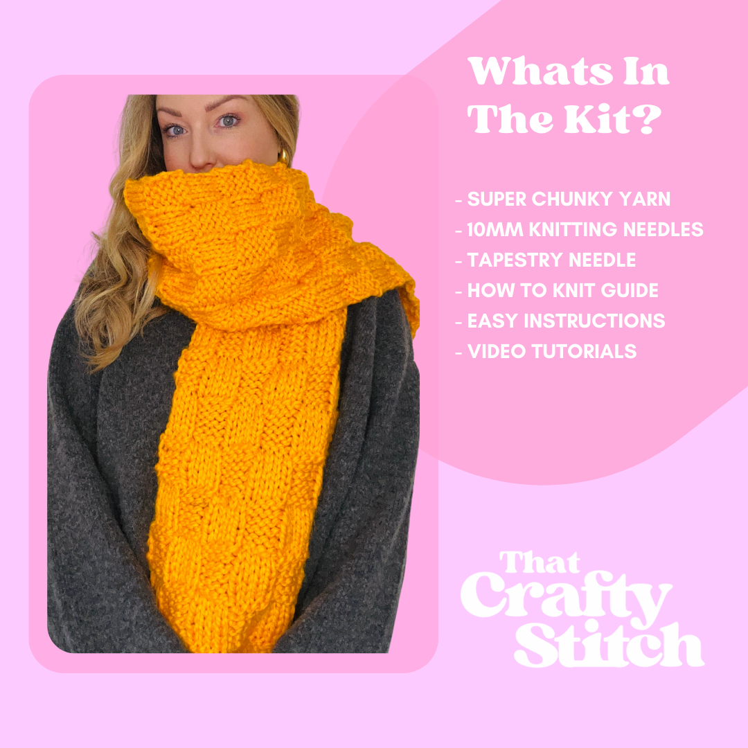 knitting kit for chunky basket weave scarf