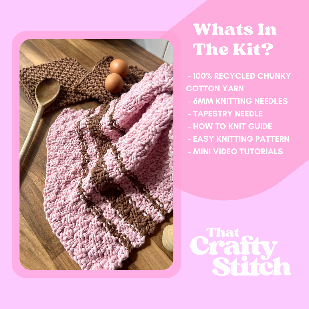 100% recycled chunky cotton knitting kit | beginner friendly knitting kit | cotton kitchen cloth set knit kit