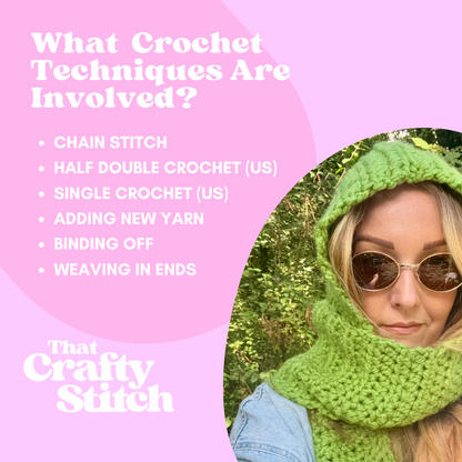 chunky crochet hooded scarf crochet kit | beginner friendly crochet kit | learn to crochet | hood scarf crochet kit