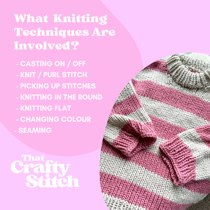 Stripe chunky jumper knitting pattern, beginner friendly, digital knitting pattern