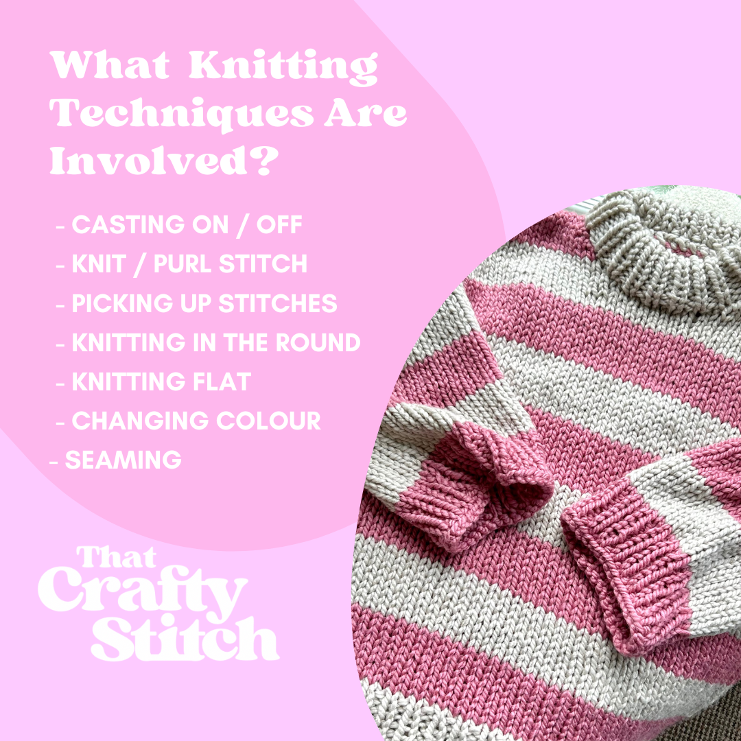 Striped chunky jumper knitting kit | vegan friendly | beginner friendly