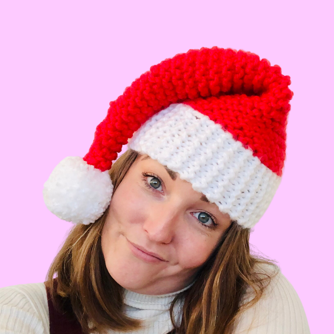 Chunky santa hat knitting pattern | easy Santa hat | giant data hat knitting pattern | digital download