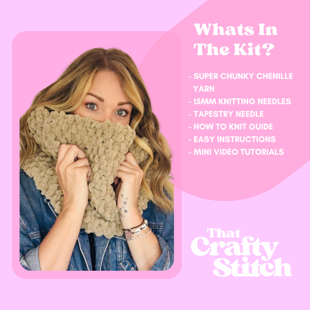 chenille super chunky snood knitting kit - seed stitch