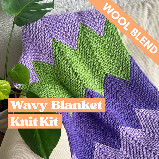 wool blend chunky wavy blanket knitting kit