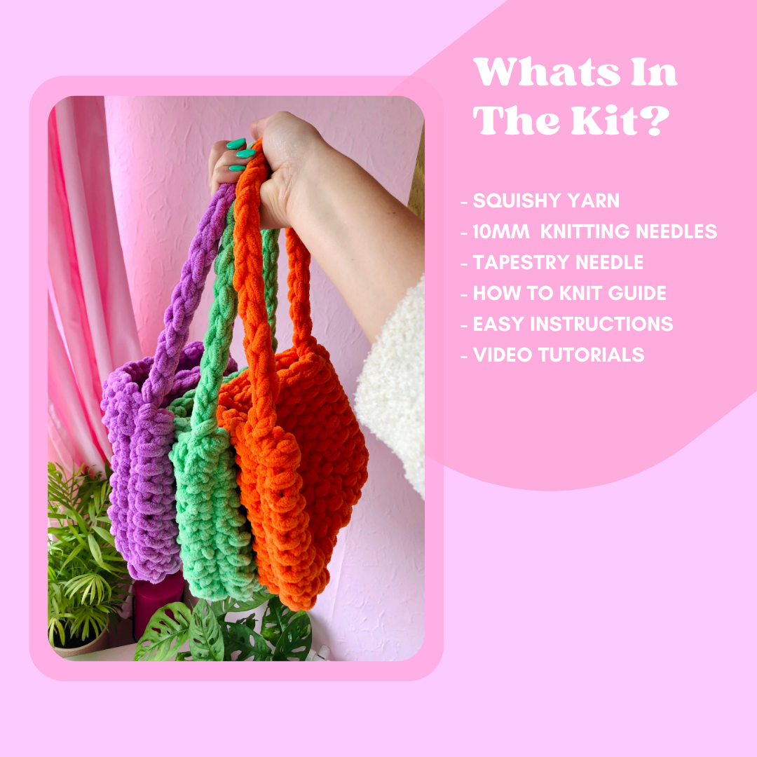 Y2K chenille bag knitting kit - beginner friendly 