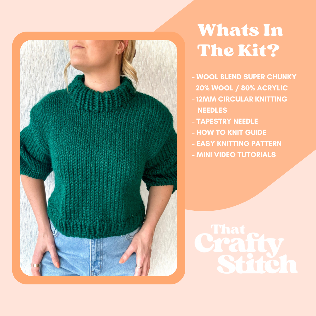 Wool blend chunky cropped jumper knit kit | beginner friendly knitting kit