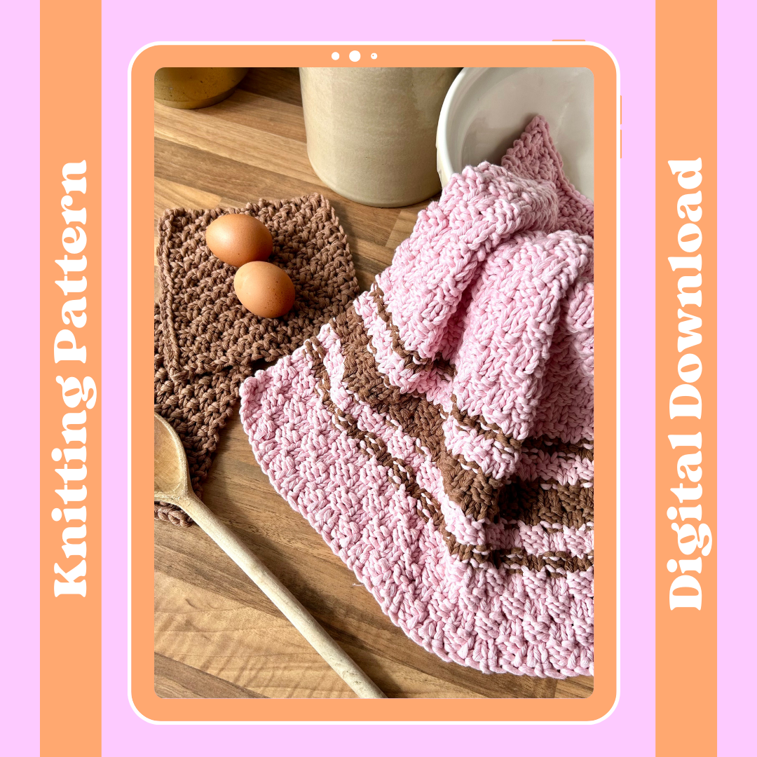 digital knitting pattern | chunky cotton kitchen cloth set | beginner friendly knitting pattern 