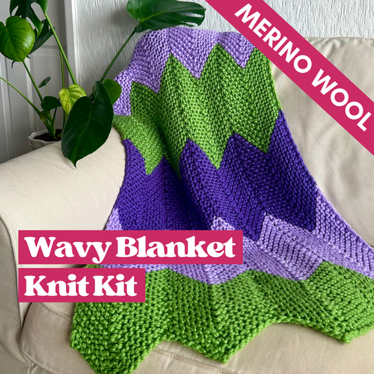 Merino wool chunky wavy blanket knitting kit