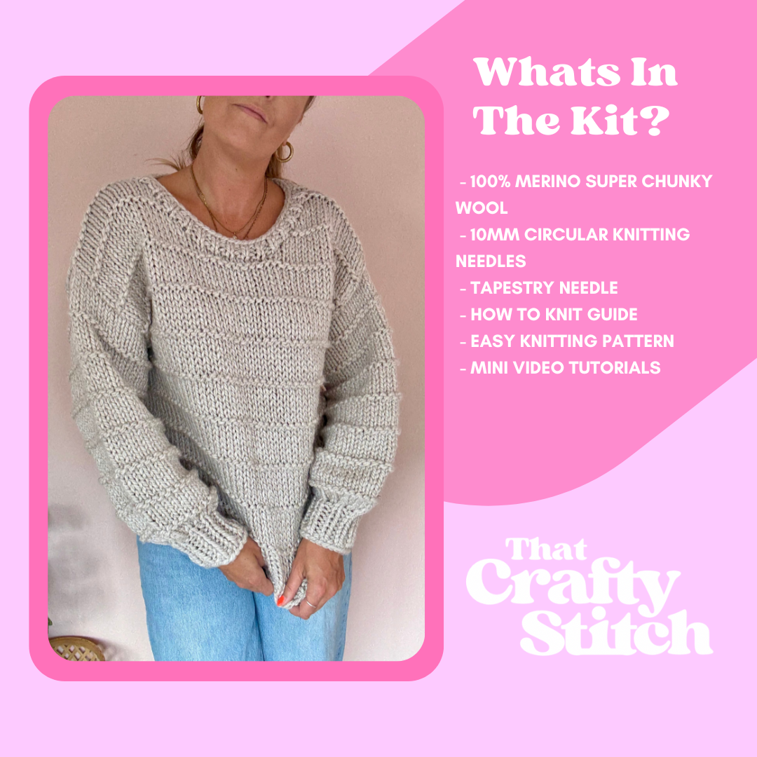 The Ella Jumper Merino wool knitting kit | beginner friendly chunky jumper knit kit | premium merino wool DIY knitting kit