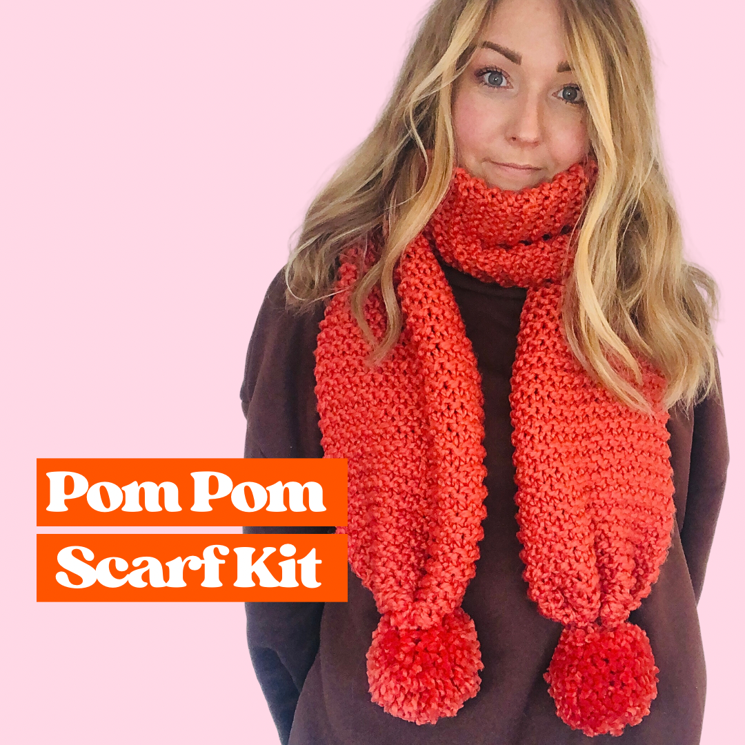 Pom Pom Hat & Scarf Beginner Basics Knitting Kit