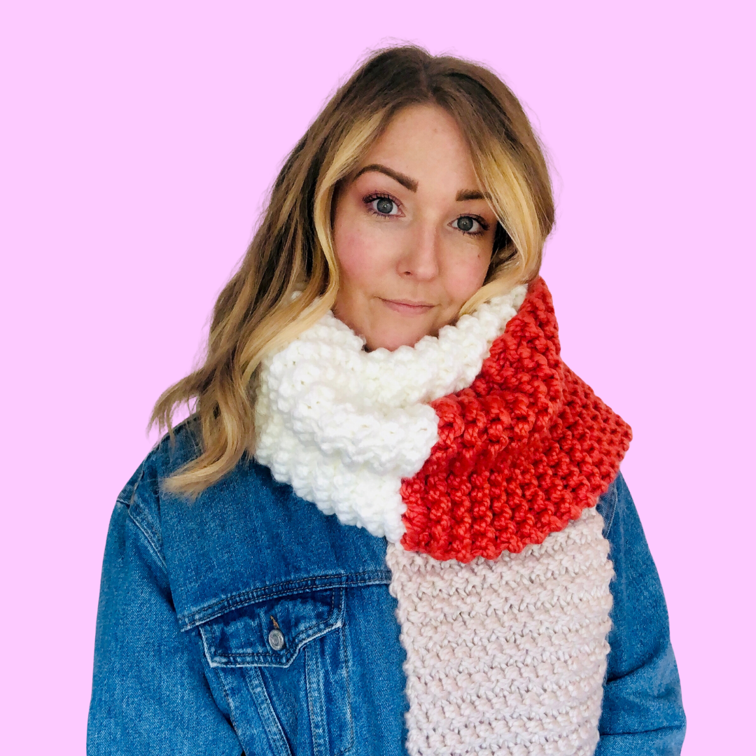triple colour scarf knitting pattern