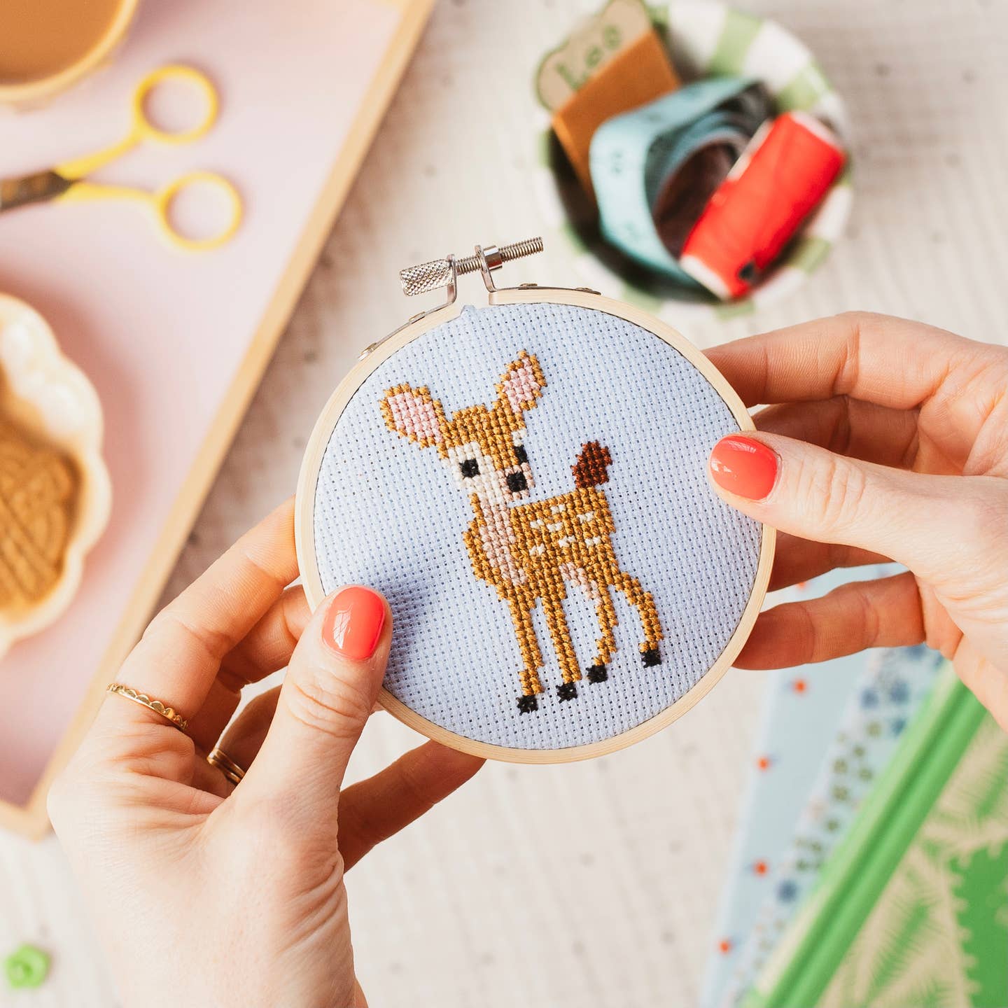 Cotton Clara cross stitch kit - deer