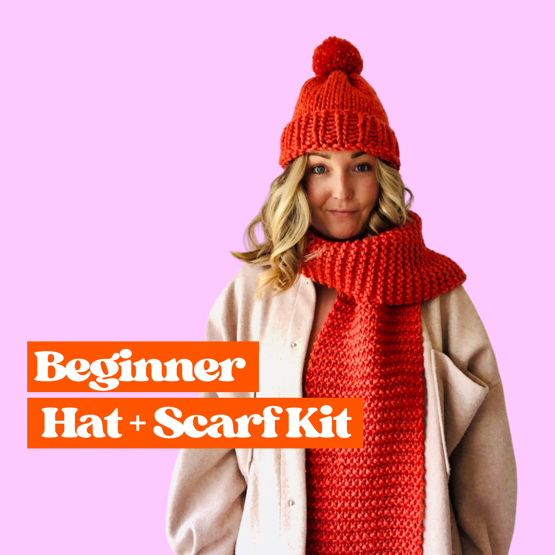 beginner hat and scarf knit kit