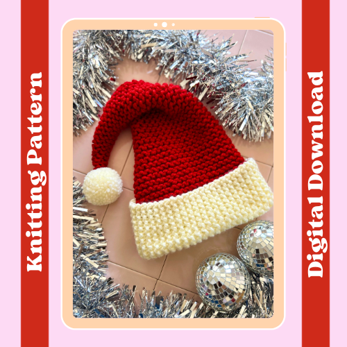 Chunky santa hat knitting pattern | easy Santa hat | giant data hat knitting pattern | digital download