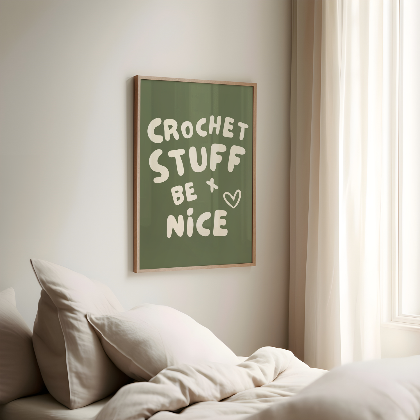 crochet stuff and be nice digital art print khaki cream