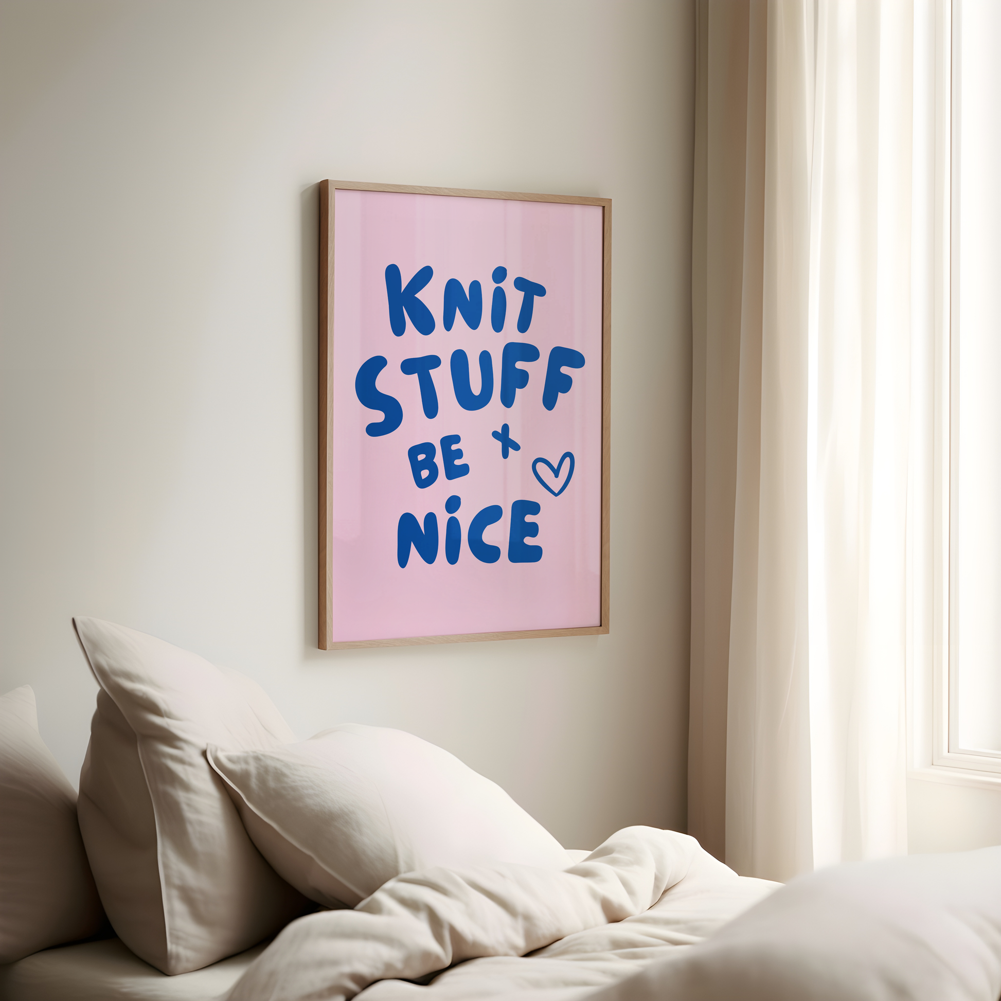 knit stuff and be nice digital art print pink and blue