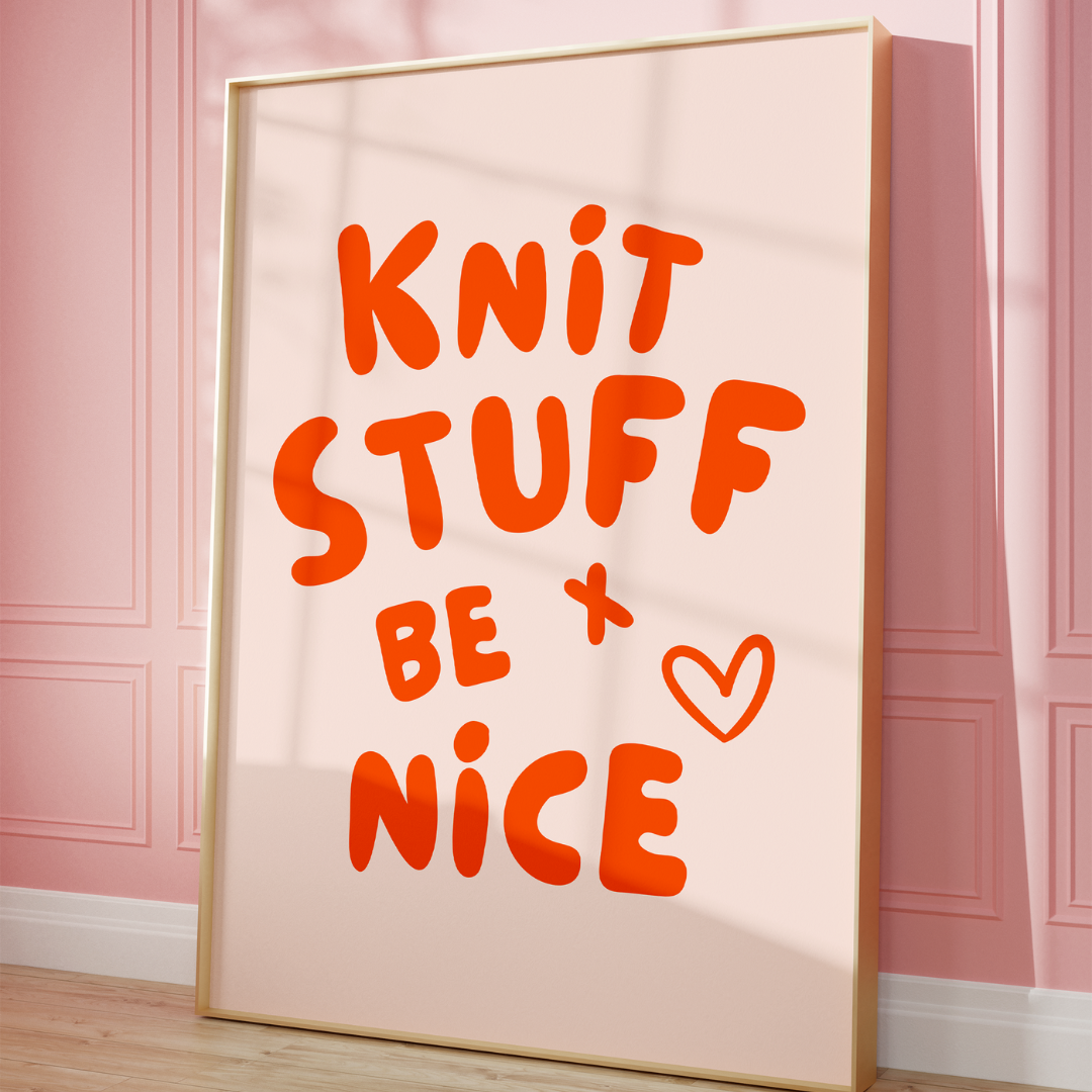 knit stuff and be nice digital art print peach red