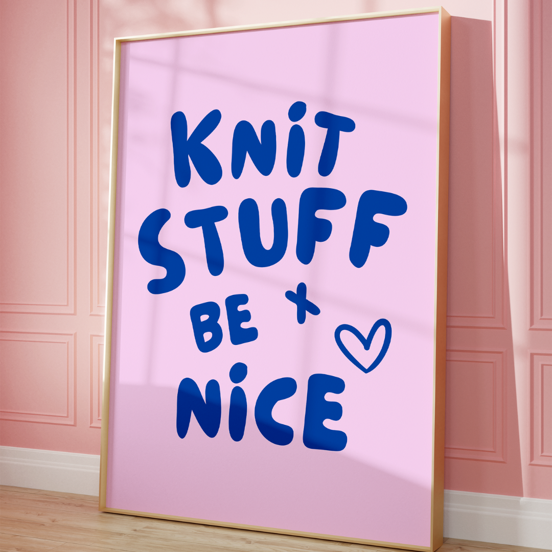 knit stuff and be nice digital art print pink and blue