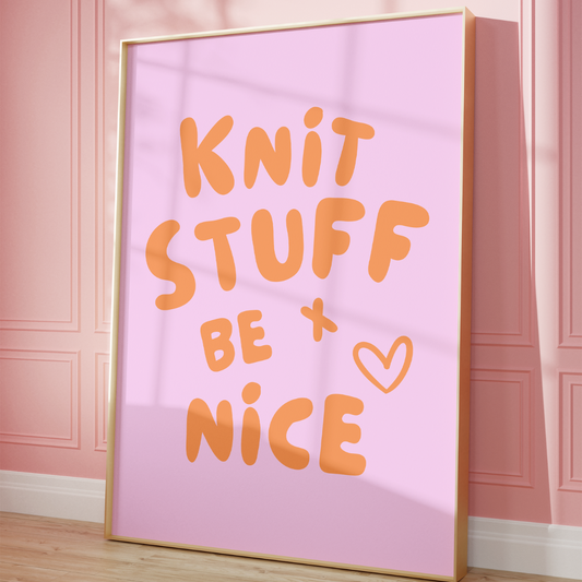 knit stuff and be nice digital art print pink orange
