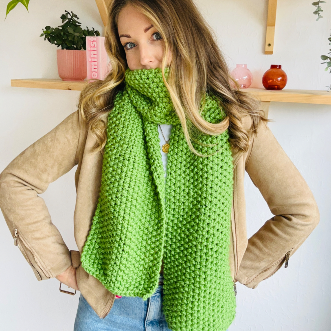 seed stitch beginner scarf knitting pattern