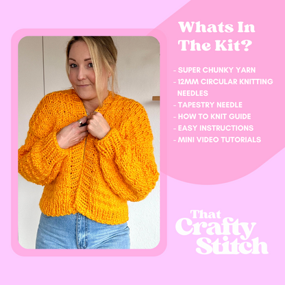 chunky textured confident beginner cardigan knitting kit