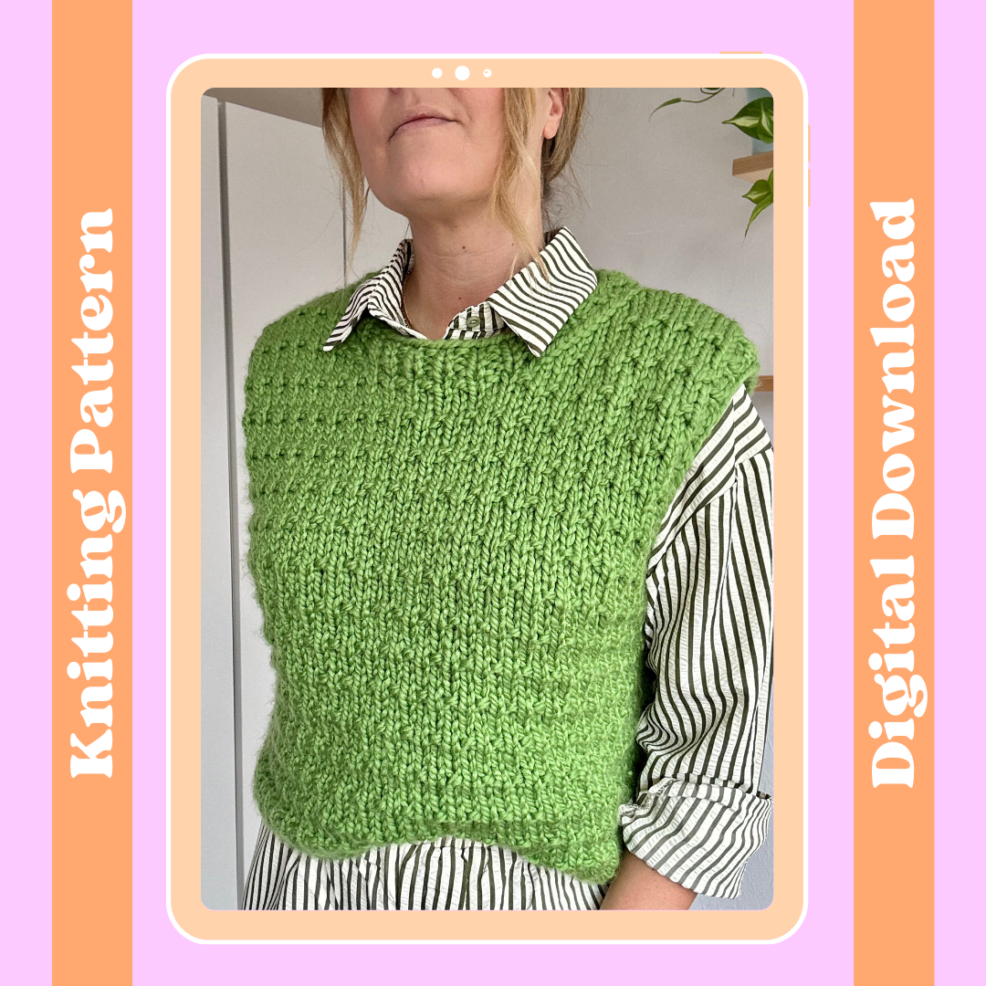 super chunky textured sweater vest digital knitting pattern