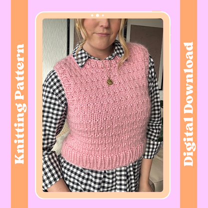 super chunky textured sweater vest digital knitting pattern