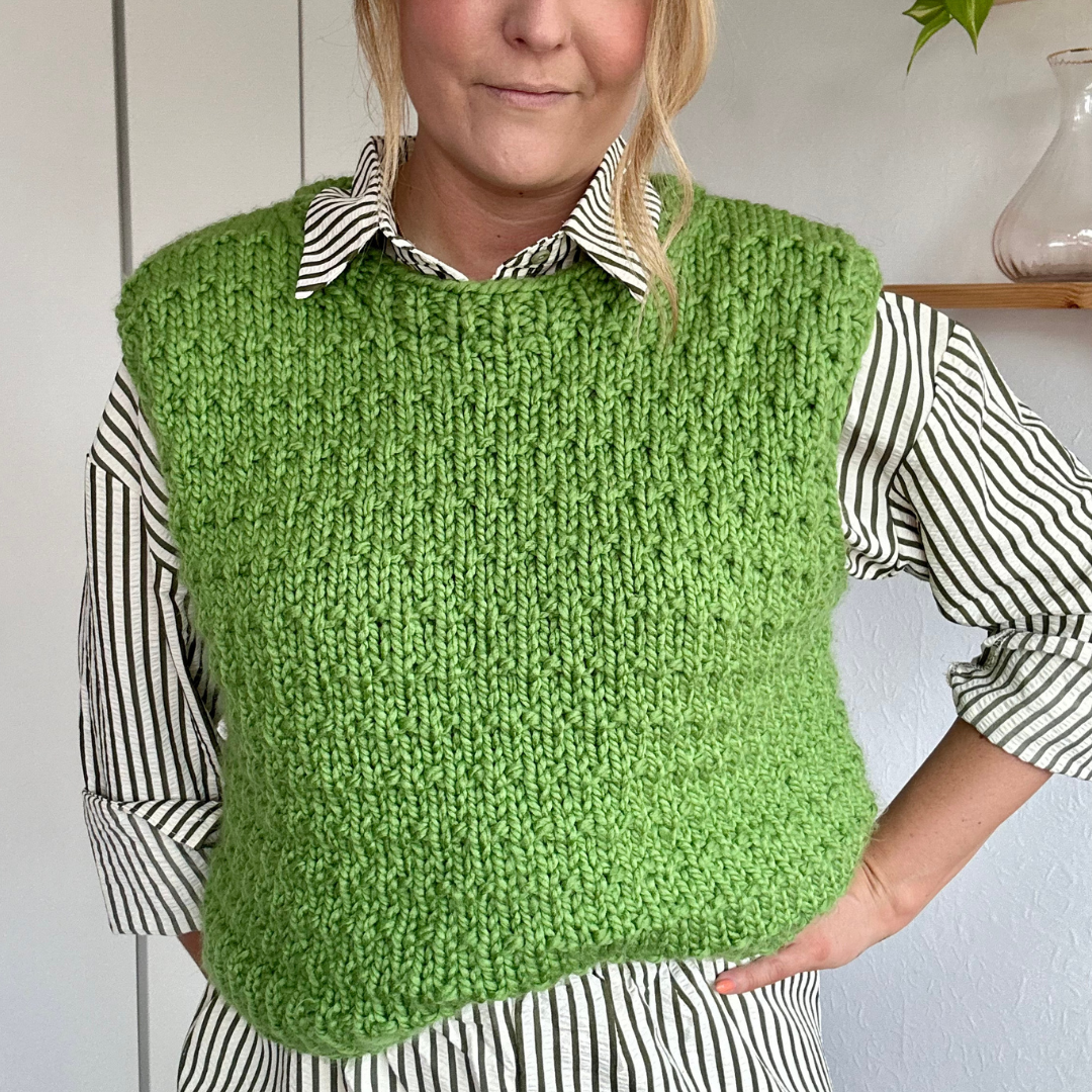 wool blend chunky textured confident intermediate sweater vest knit kit