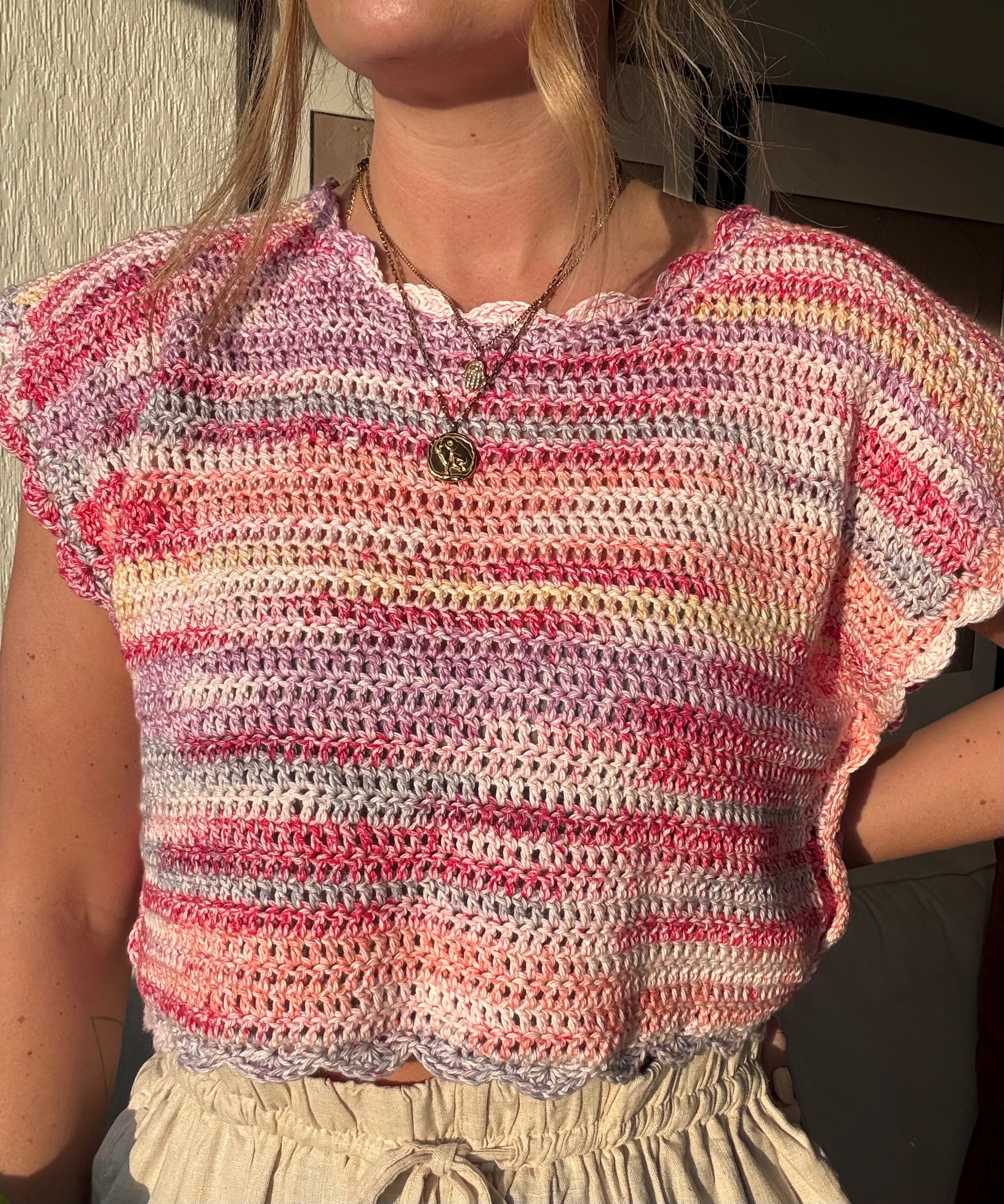 The Hallie Tee - DK Cotton top | summer crochet project | Cotton Waves DK Yarn