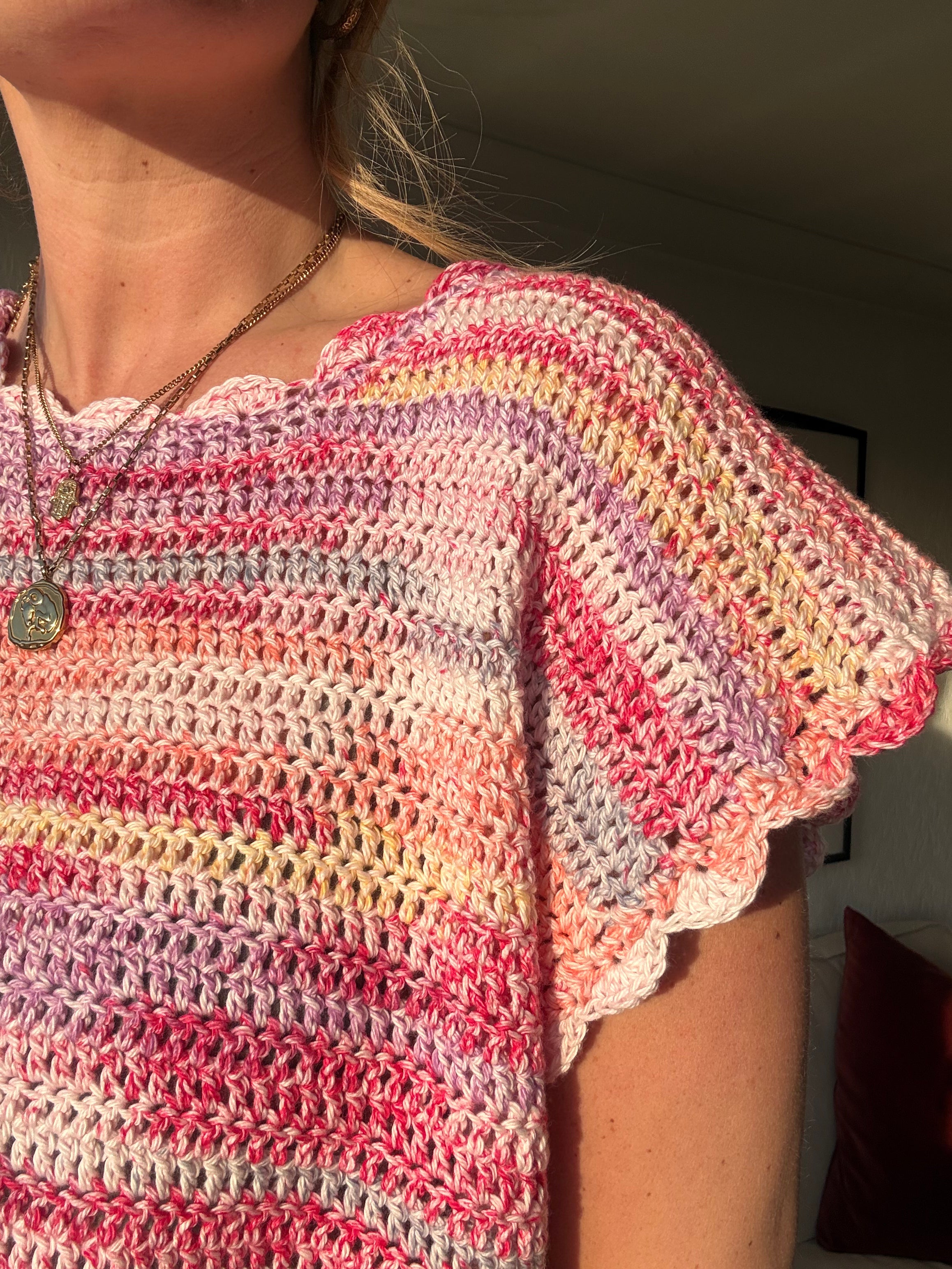 The Hallie Tee - DK Cotton top | summer crochet project | Cotton Waves DK Yarn