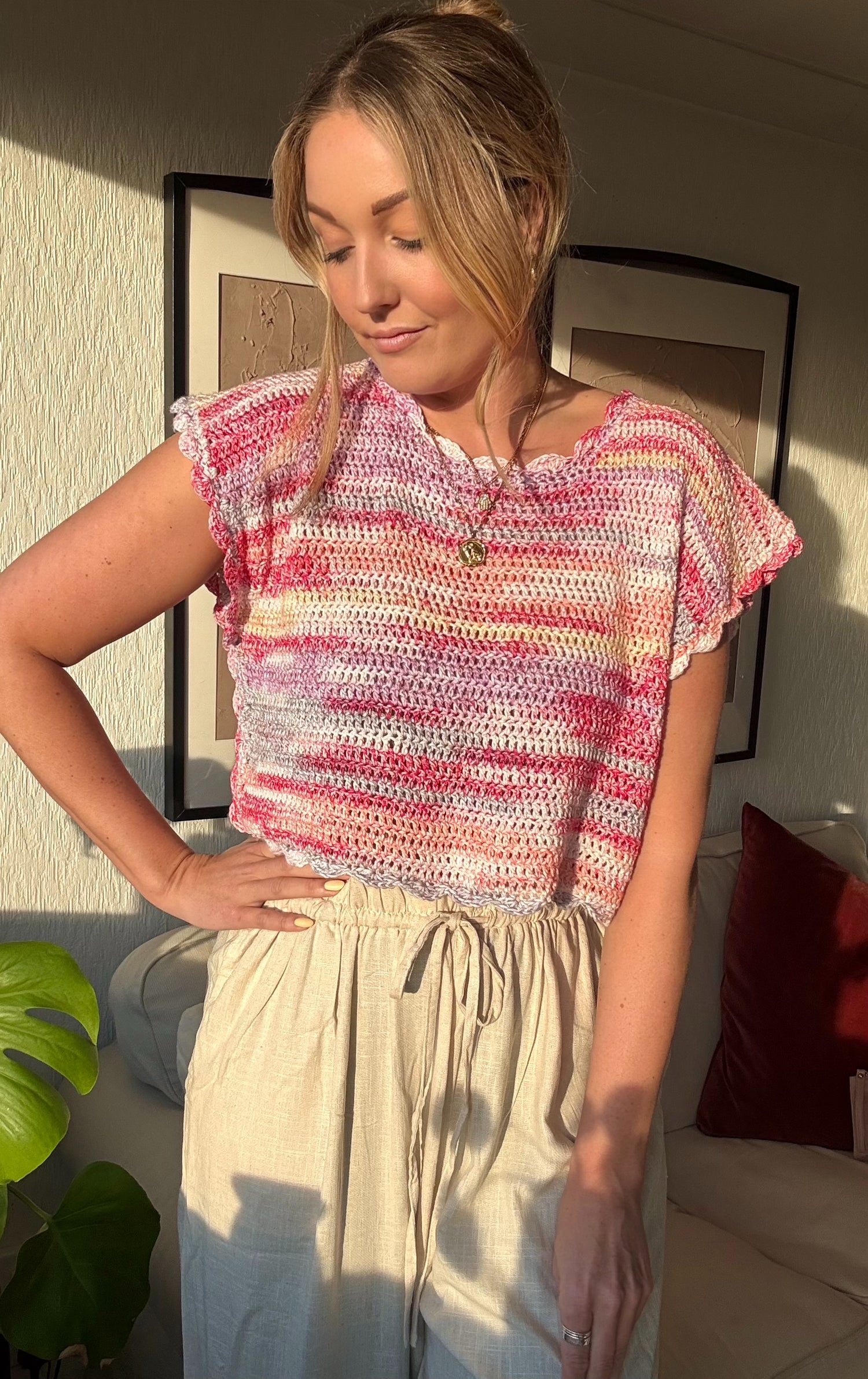The Hallie Tee - DK Cotton top | summer crochet project | Cotton Waves DK Yarn