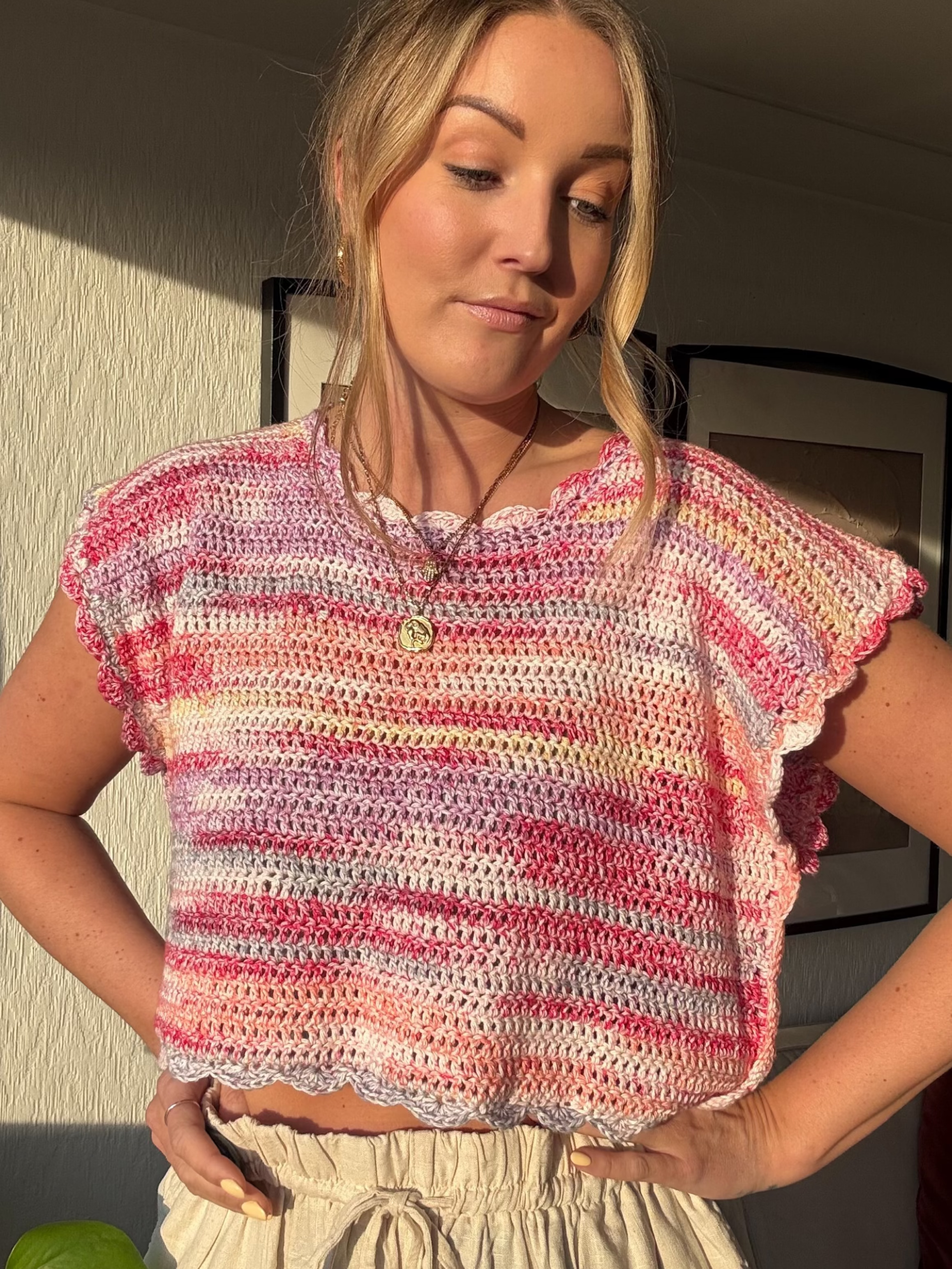 The Hallie Tee - DK Cotton top | summer crochet project | Cotton Waves DK Yarn