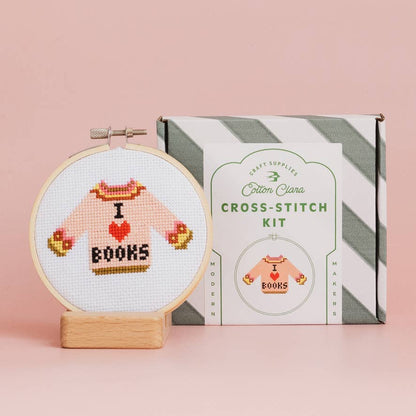 Cotton Clara cross stitch kit - I love books