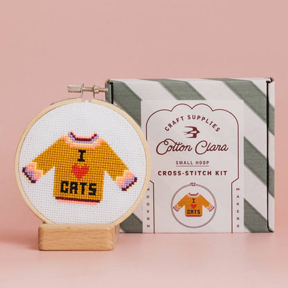 Cotton Clara cross stitch kit - I love cats