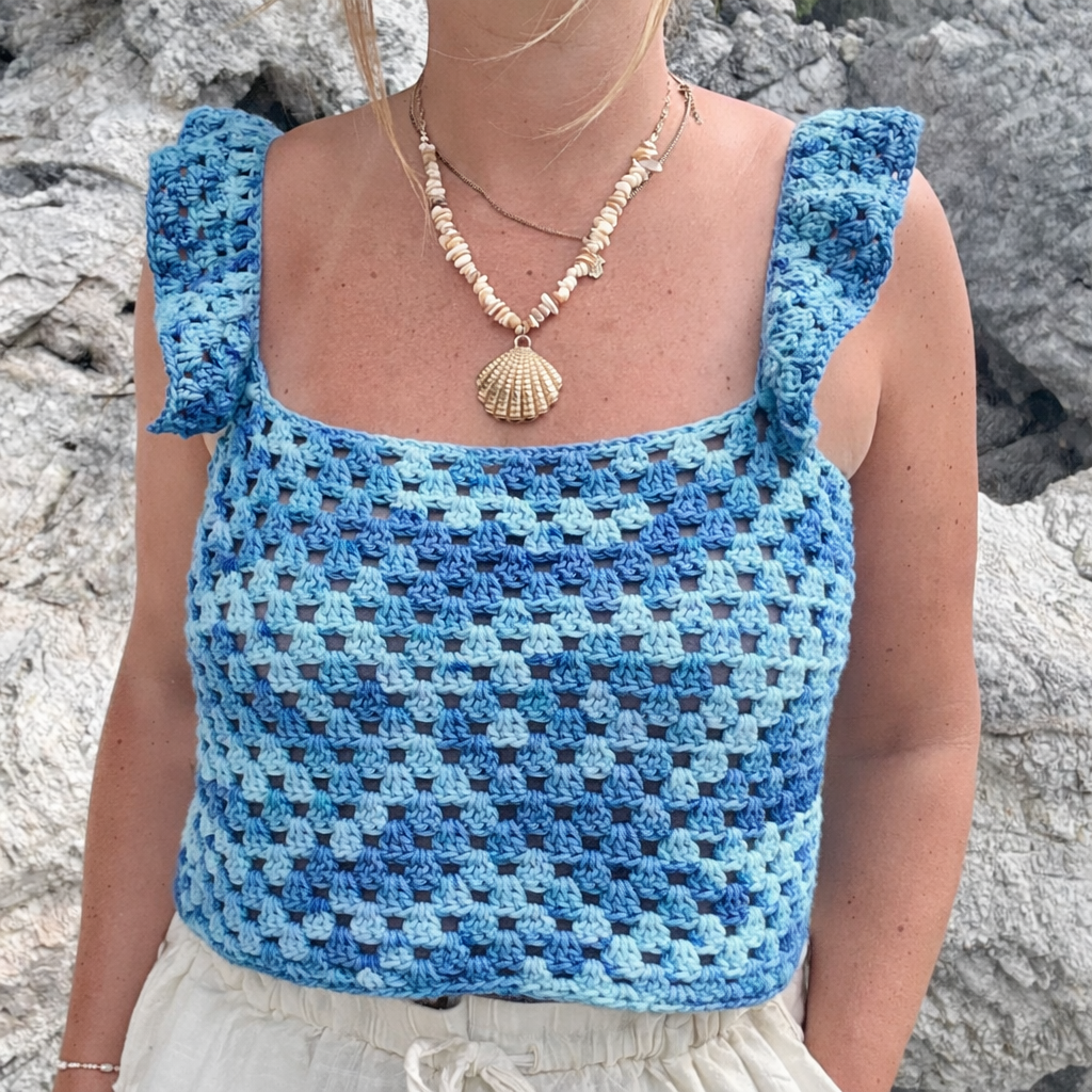 Santorini shell top | double knit cotton waves crochet kit | summer top crochet kit