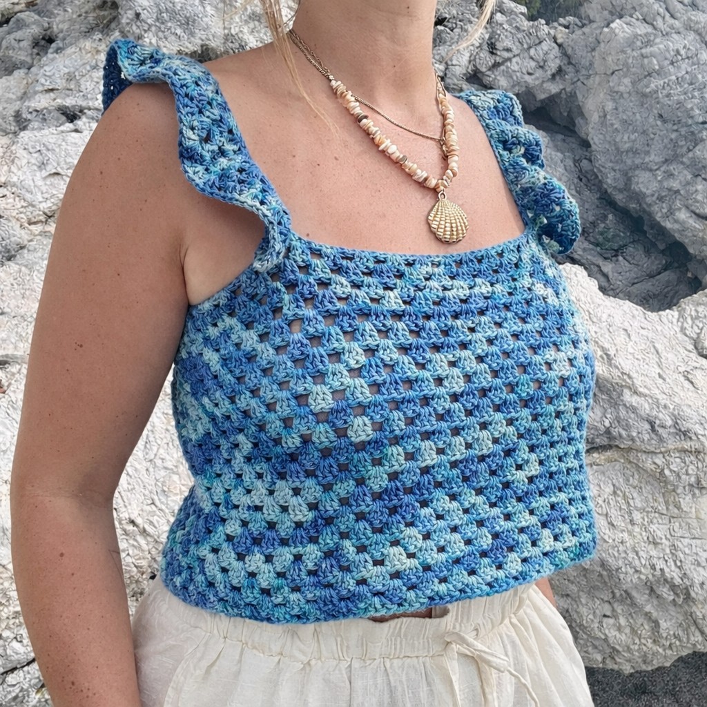 Santorini shell top | double knit cotton waves crochet kit | summer top crochet kit