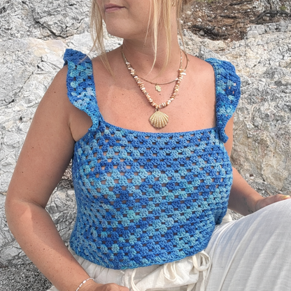 Santorini shell top | double knit cotton waves crochet kit | summer top crochet kit