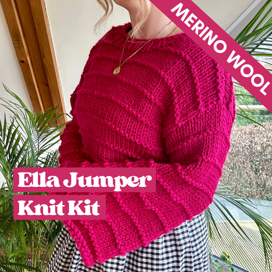 Chunky jumper knitting kit - the Ella Jumper - girl wearing a pink chunky jumper