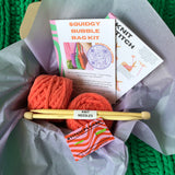 Bubble bag beginner knitting kit made from squishy chenille yarn